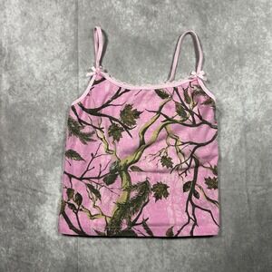 Orange Kiss Pink Camouflage Lace Cami Tank Top Medium Bow Coquette Y2K Fairycore
